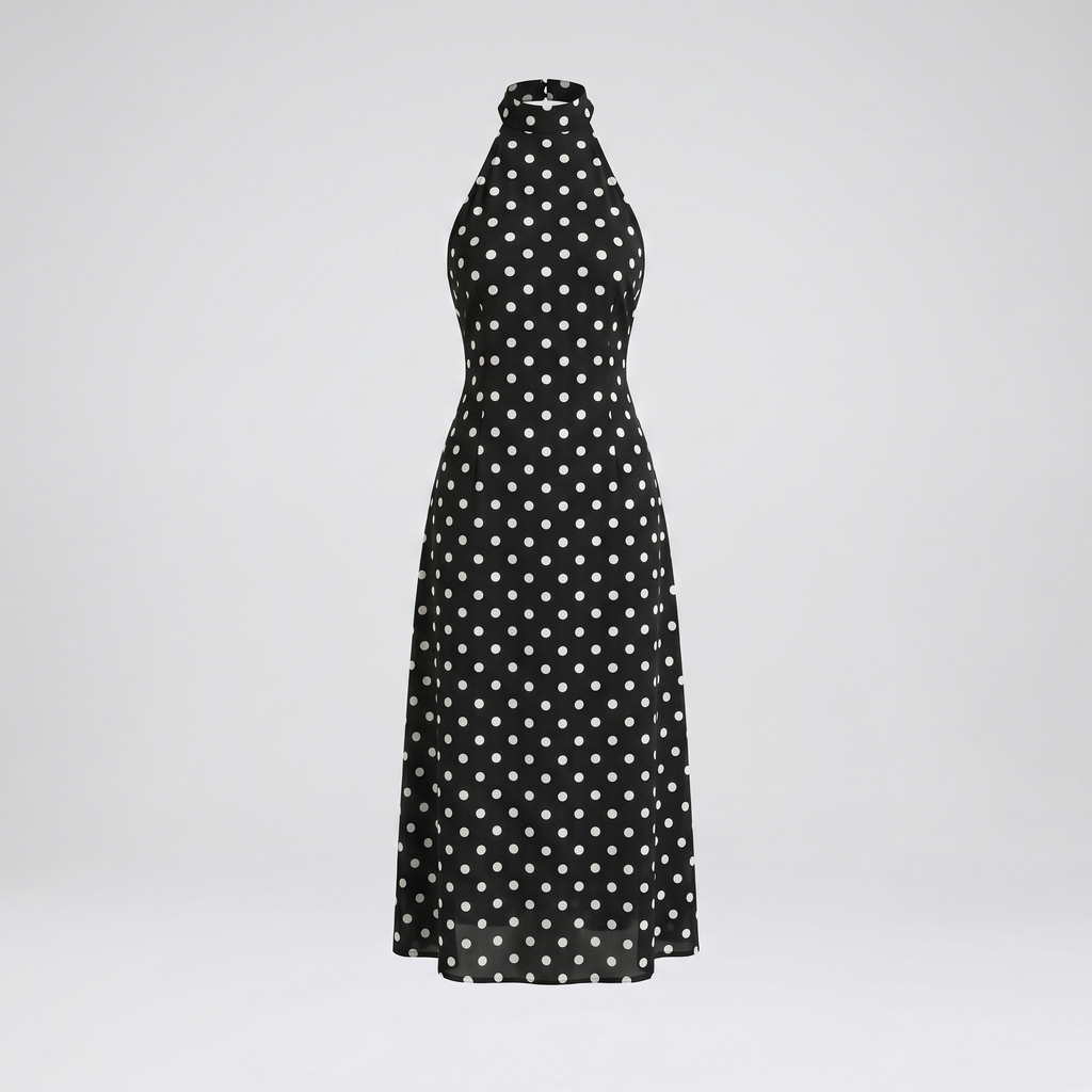 Robe Noire à Pois Blancs