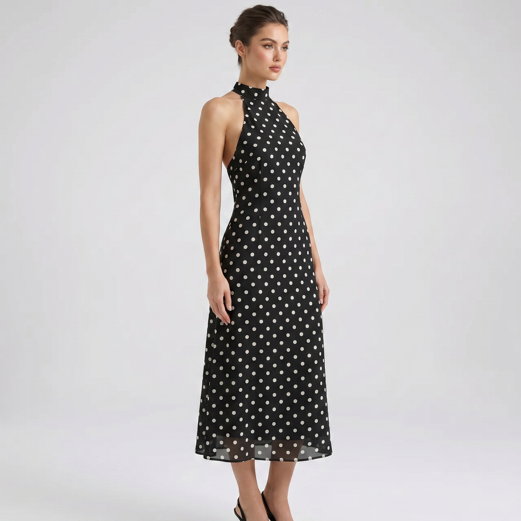 Robe Noire à Pois Blancs