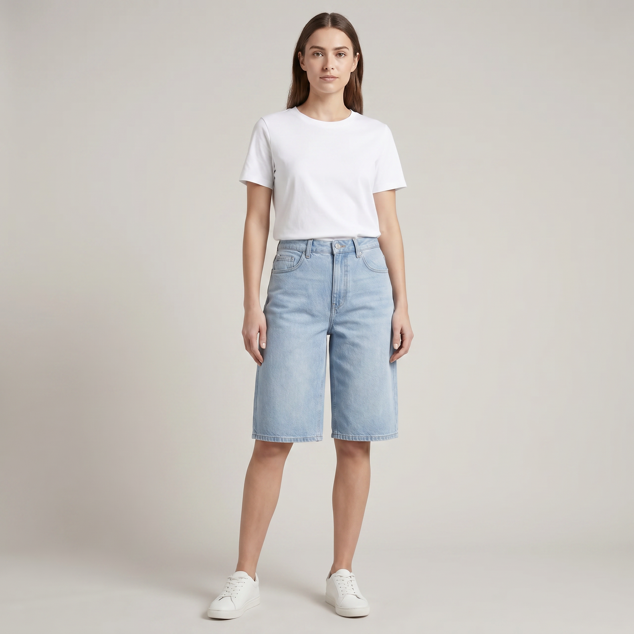 Bermuda Jean Femme Coupe Droite