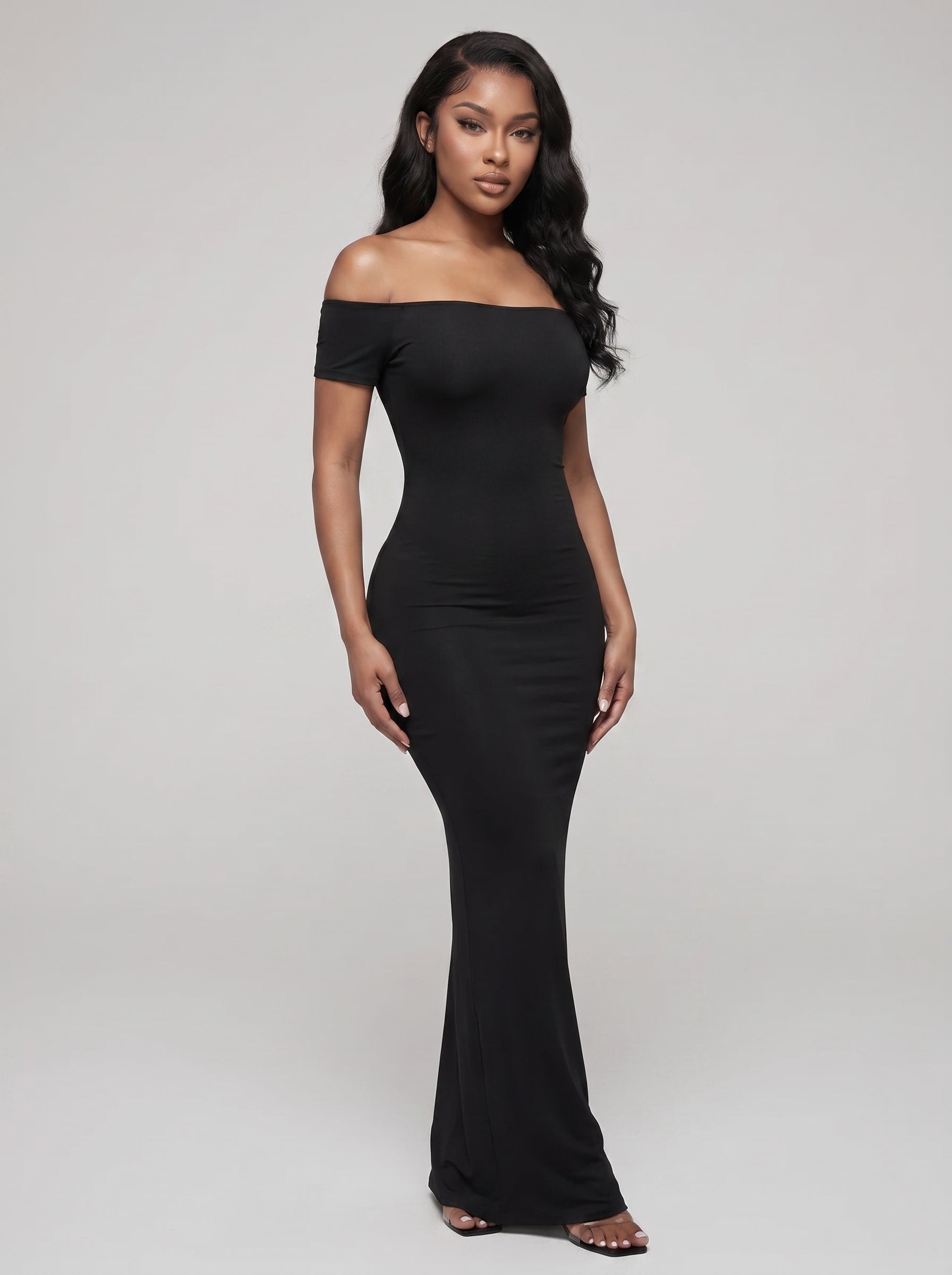 Robe longue moulante Bardot